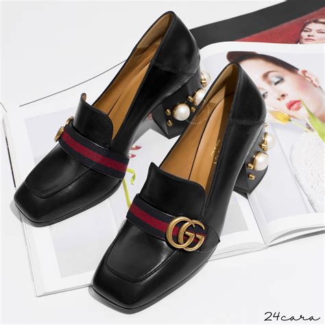 giày gucci leather mid-heel loafer|Gucci wedge loafers.